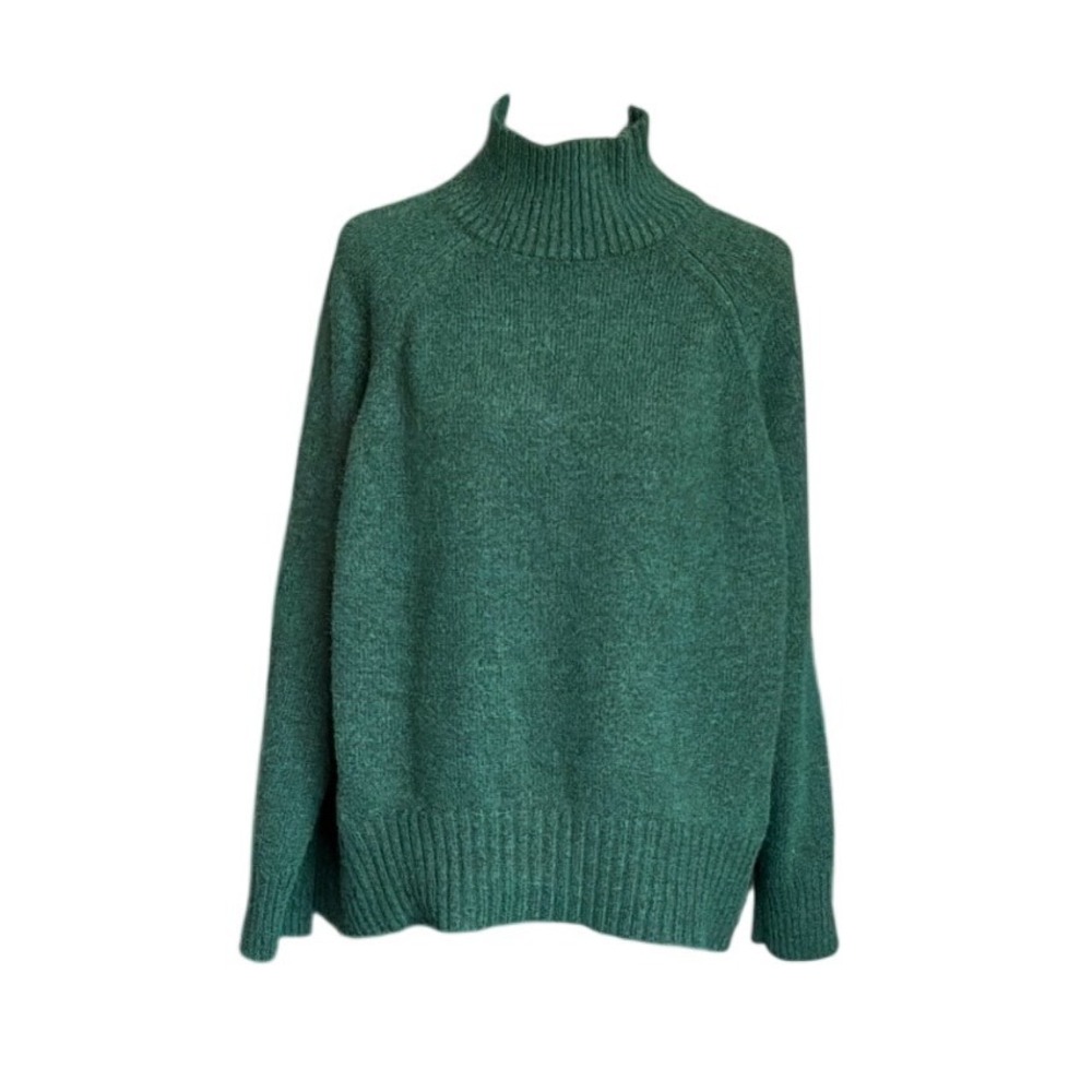 HM Forest Green Mock Neck Raglan Sleeve Knit‎ Sweater Medium 0794793 0